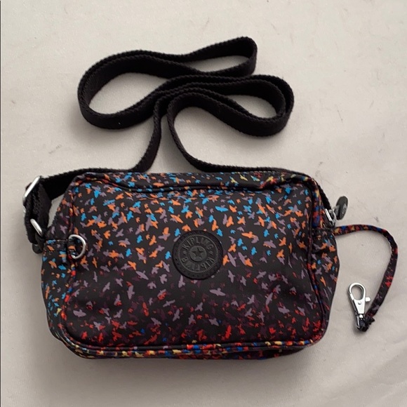 Kipling black multicolor rainbow bird double zip crossbody bag - Picture 1 of 11